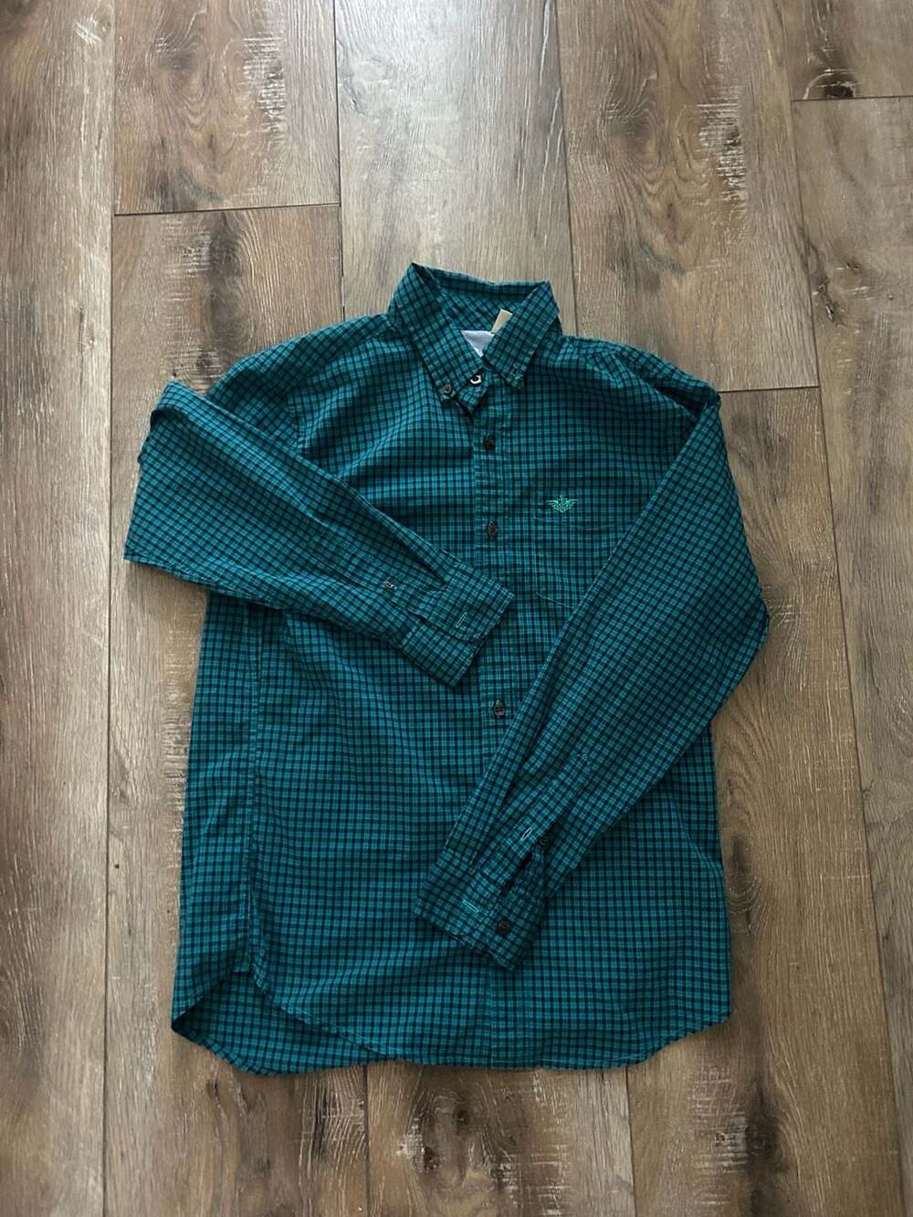 Dockers Men's Green/Black Plaid Classic Fit Long Sleeve Button Down Shirt Size S